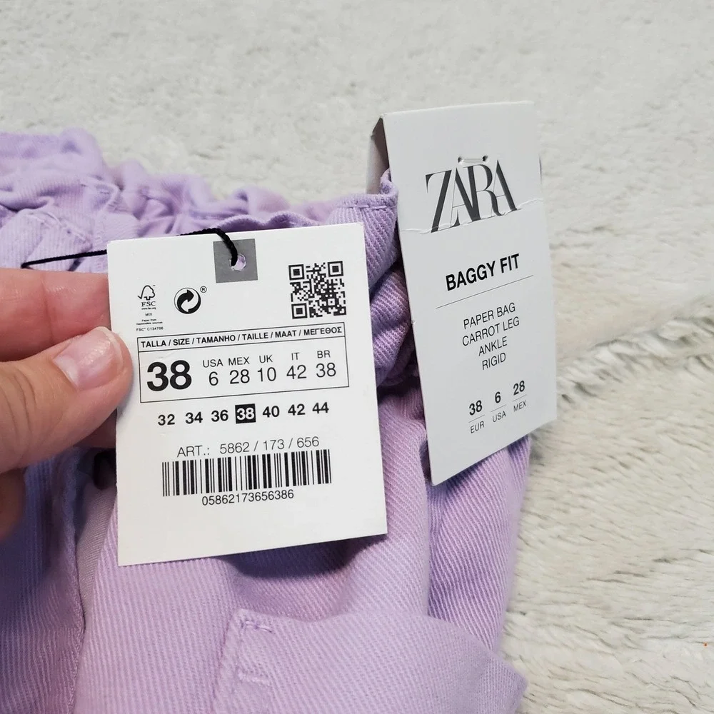 NWT Zara Purple Baggy Fit Kidcore Casual Loose Pastel High Rise Paperbag Jeans 6 - Picture 6 of 10